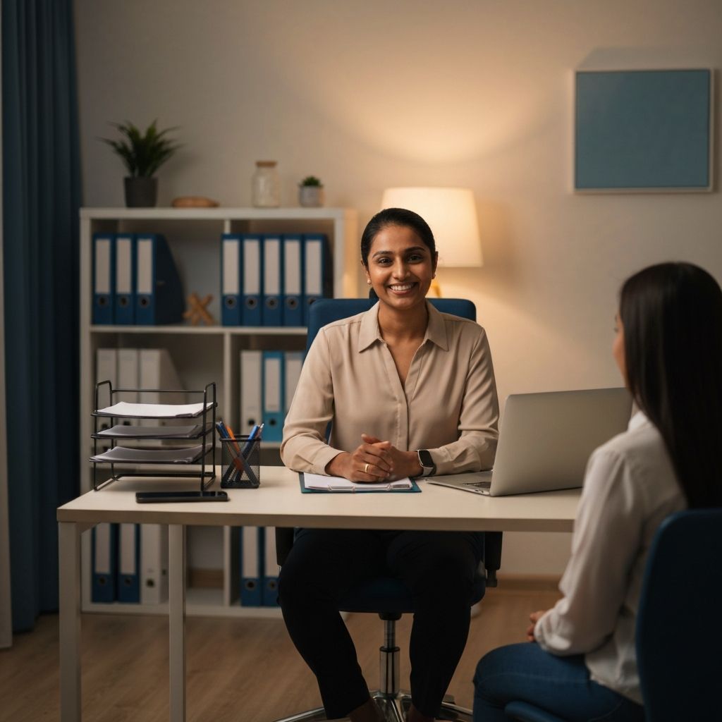 Ammattilainen neuvovalla asiakasta rauhallisuuteen ja vakituisuuteen ostoksissa